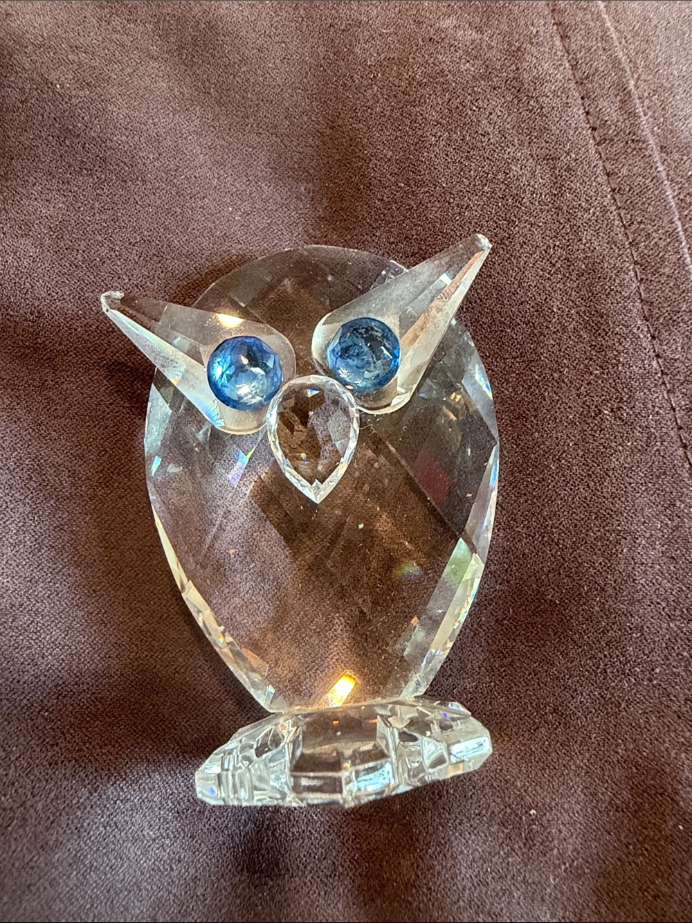 Vintage Faceted Crystal Owl Figurine with Blue Eye Accents